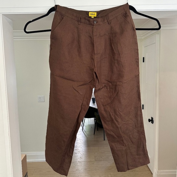 Men's - GOLF WANG Brown Grand Logo Linen Trouser Pant - Size 38 - Picture 4 of 16